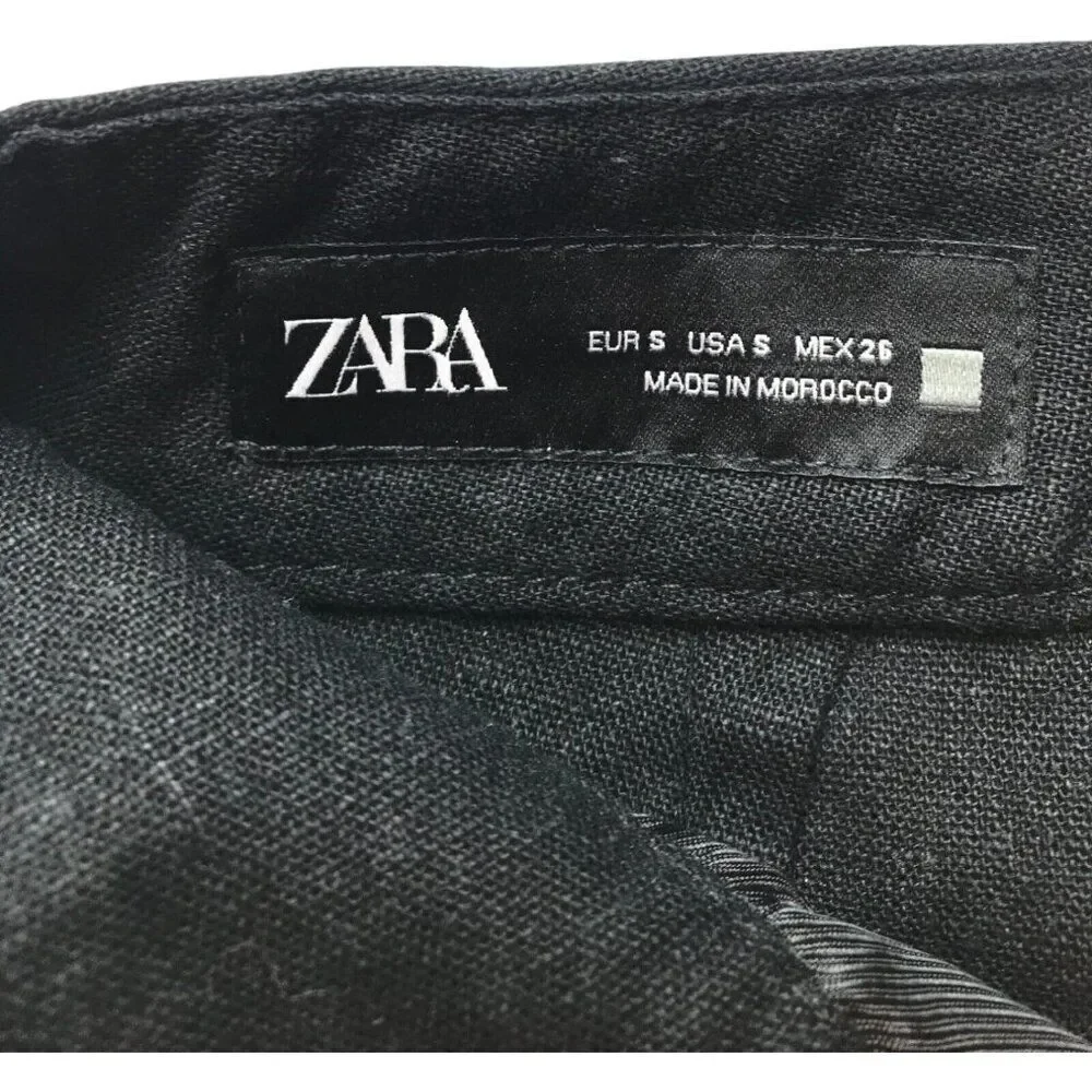 Zara Women Dress Pants Size S Black Wide Leg Linen Blend Flat Front 8017/369 NWT